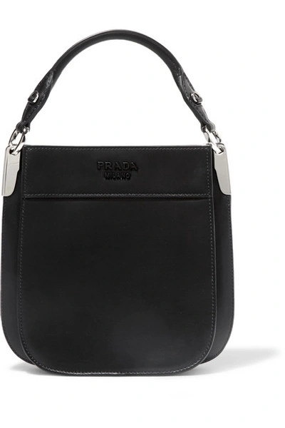 Shop Prada Margit Small Leather Tote In Black