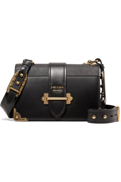 Shop Prada Cahier Large Leather Shoulder Bag In Black