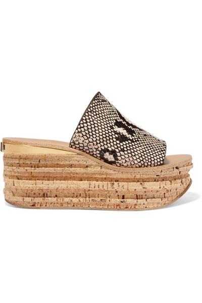 Shop Chloé Camille Snake-effect Leather Wedge Sandals In Snake Print