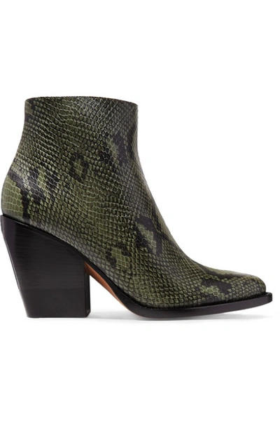 Shop Chloé Rylee Snake-effect Leather Ankle Boots In Dark Green