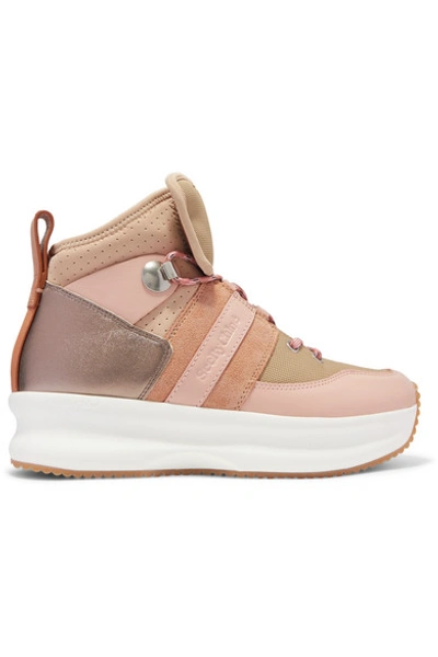 Shop See By Chloé Nicole Canvas, Leather And Suede High-top Sneakers In Blush