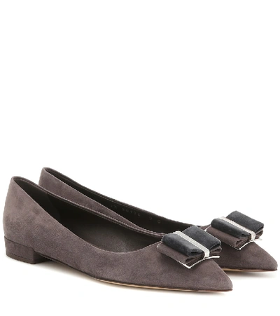 Shop Ferragamo Zeri Suede Ballet Flats In Grey