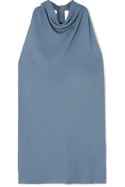 Shop Theory Twist-back Silk-crepe Top In Blue