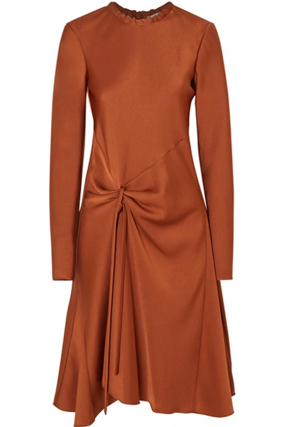 Shop Chloé Draped Satin-crepe Midi Dress In Copper