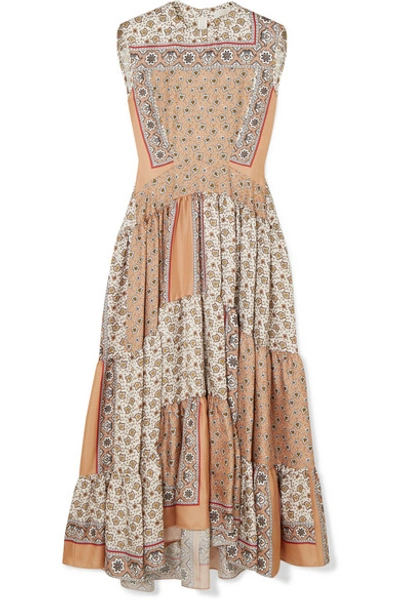 Shop Chloé Printed Silk-twill Maxi Dress In Peach