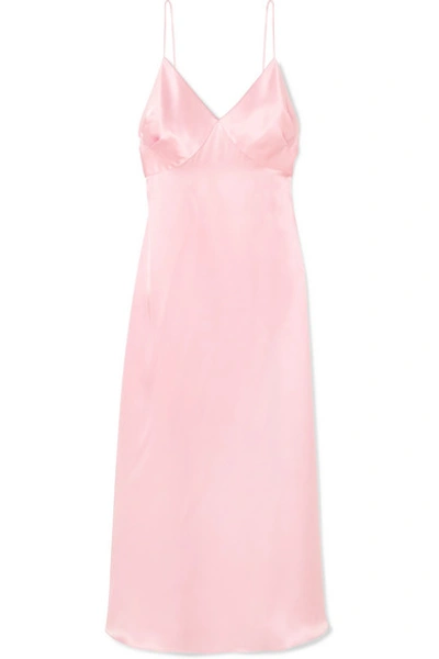 Shop Adam Lippes Gathered Silk-satin Maxi Dress In Pink