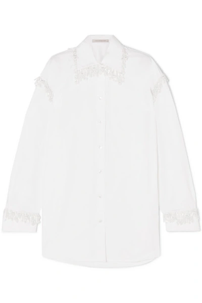 Shop Christopher Kane Oversized Faux Pearl-embellished Cotton-poplin Shirt In White