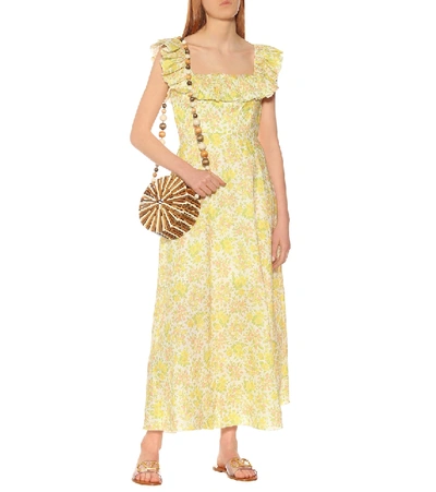 Shop Zimmermann Goldie Printed Linen Maxi Dress In Yellow