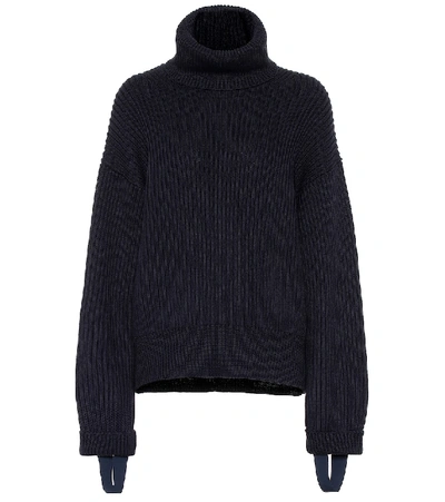 Shop Helmut Lang Wool And Cotton Turtleneck Sweater In Blue