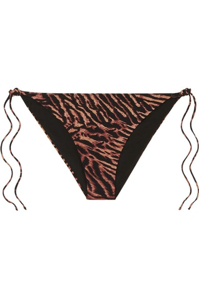 Shop Ganni Tiger-print Bikini Briefs In Brown