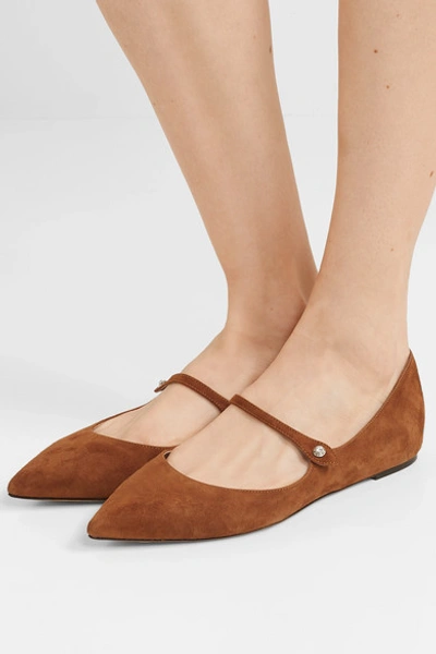 Shop Tabitha Simmons Hermione Suede Point-toe Flats In Tan