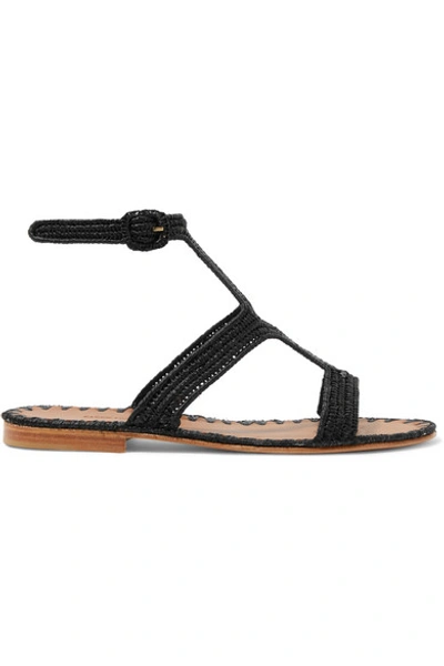 Shop Carrie Forbes Hind Woven Raffia Sandals In Black