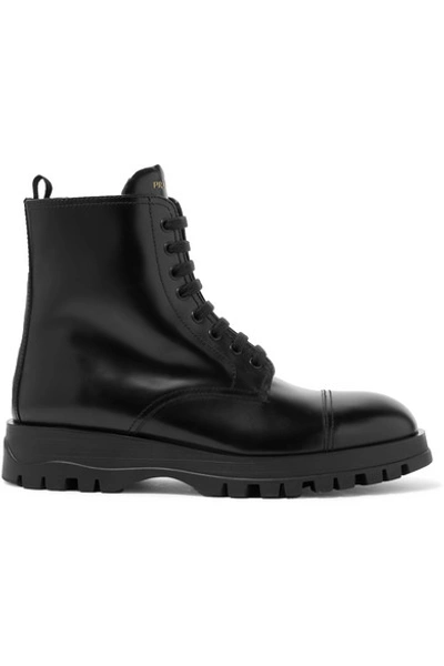 Shop Prada Leather Ankle Boots In Black