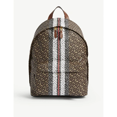 Shop Burberry Monogram Logo-printed Canvas Backpack In Bridle Brown