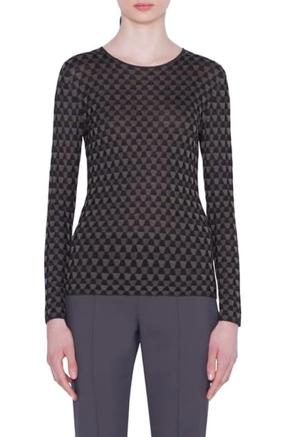 Shop Akris Trapezoid Jacquard Silk Sweater In 958-mountain Ash/ Black