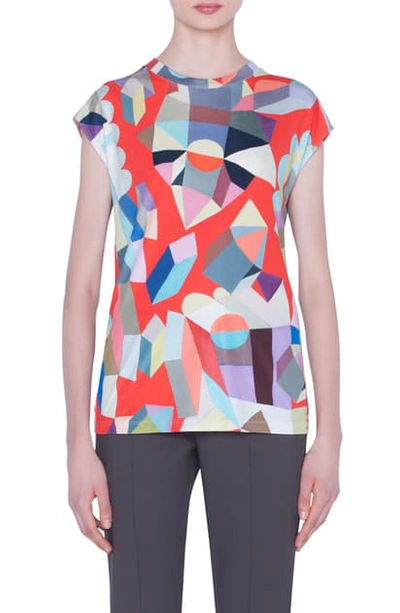 Shop Akris Indian Summer Print Silk Jersey Top In Multicolor