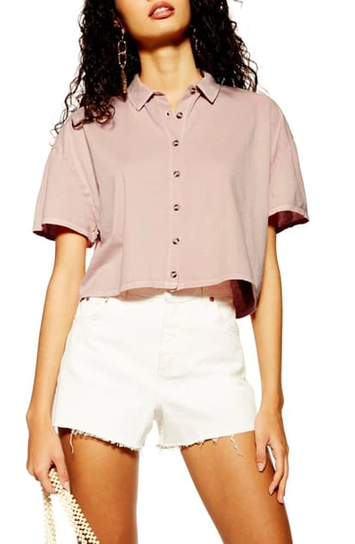 Shop Topshop Boxy Button Through Polo Shirt In Pink