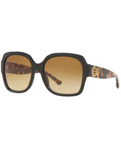 Shop Tory Burch Sunglasses, Ty7140 57 In Black/yellow Gradient