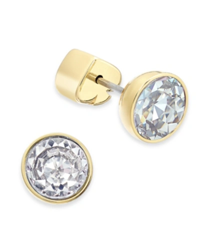 Shop Kate Spade Stainless Steel Colored Crystal Stud Earrings In Clear/gold