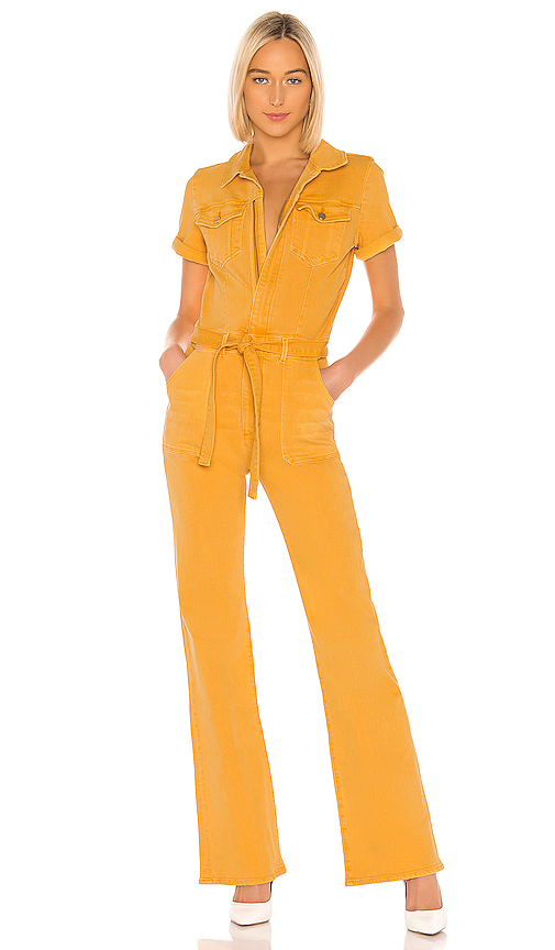 Frame Le Flare Francoise Flared Denim Jumpsuit In Marigold Modesens