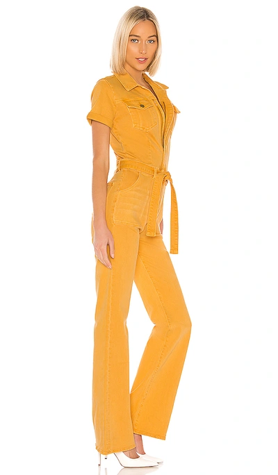 Frame Le Flare De Francoise Belted Denim Jumpsuit In Yellow | ModeSens