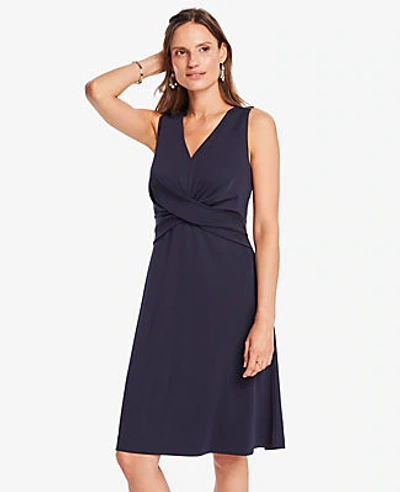 Shop Ann Taylor Petite Twist Matte Jersey Flare Dress In Night Sky