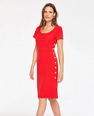 Shop Ann Taylor Doubleweave Side Button Sheath Dress In Real Red