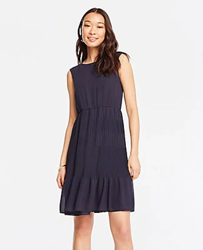 Shop Ann Taylor Petite Pleated Flare Dress In Night Sky