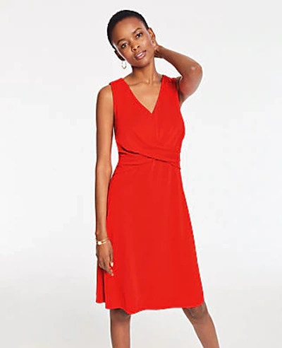 Shop Ann Taylor Twist Matte Jersey Flare Dress In Fiery Red
