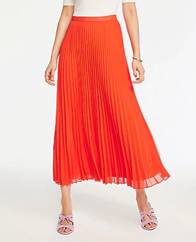Shop Ann Taylor Pleated Maxi Skirt In Fiery Red