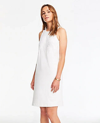 Shop Ann Taylor Embroidered Floral Linen Blend Shift Dress In White