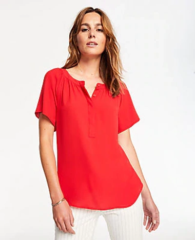 Shop Ann Taylor Shirred Neck Popover In Red