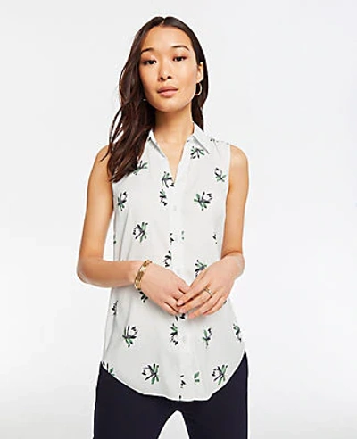 Shop Ann Taylor Tall Floral Essential Sleeveless Shirt In Illusion Blue