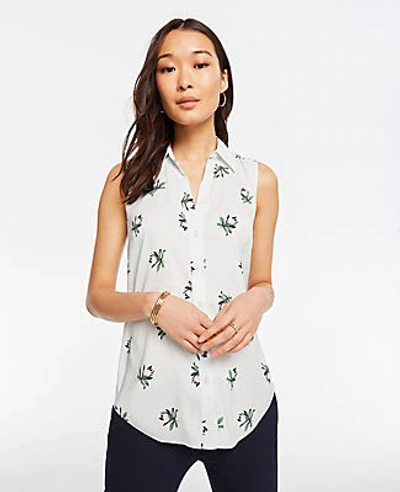 Shop Ann Taylor Petite Floral Essential Sleeveless Shirt In Illusion Blue