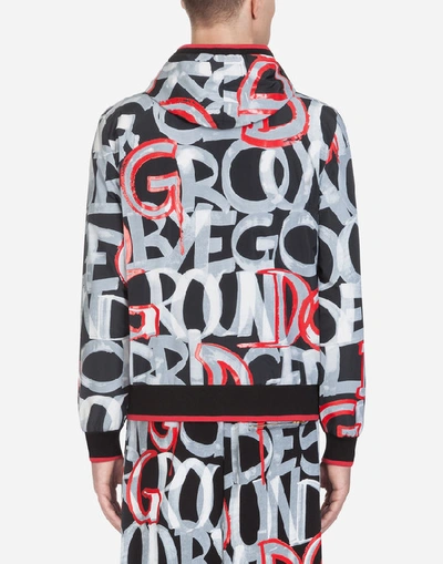 Shop Dolce & Gabbana Jacket With Hood In Graffiti Printed Nylon In Black