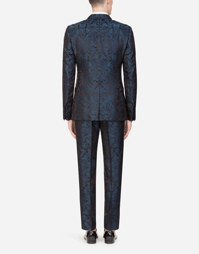 Shop Dolce & Gabbana Silk Jacquard Martini-fit Suit In Blue