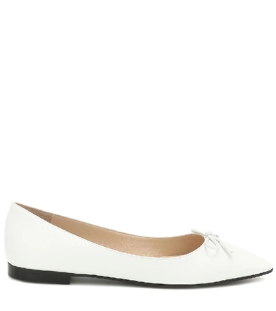 Shop Prada Saffiano Leather Ballet Flats In White