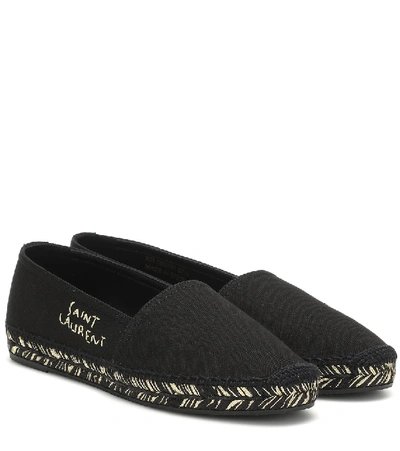 Shop Saint Laurent Embroidered Cotton Espadrilles In Black