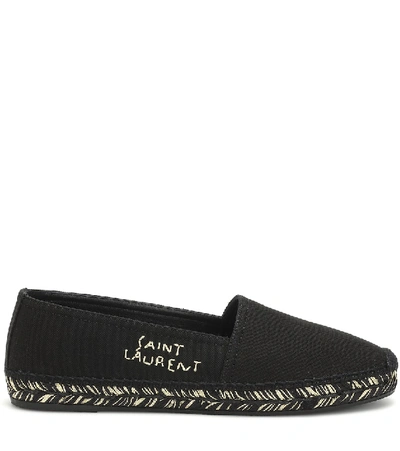 Shop Saint Laurent Embroidered Cotton Espadrilles In Black