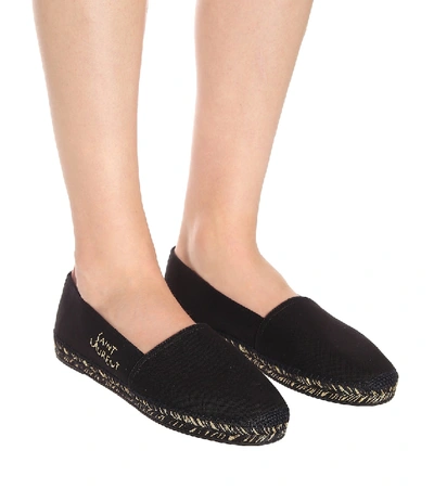 Shop Saint Laurent Embroidered Cotton Espadrilles In Black