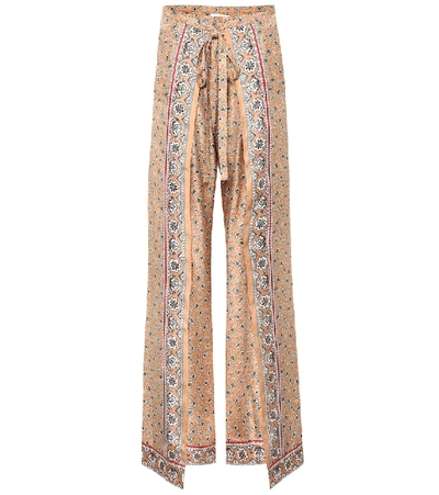 Shop Chloé Bandana-printed Silk Twill Pants In Brown