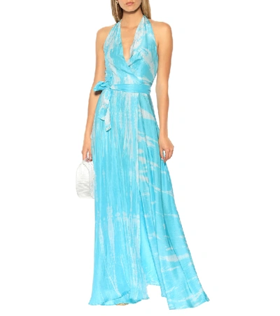 Shop Anna Kosturova Tie-dye Silk Maxi Dress In Blue