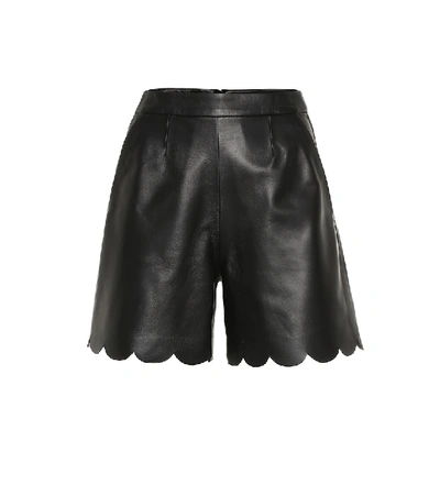 Shop Red Valentino Scalloped Leather Shorts In Black