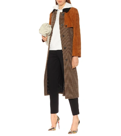 Shop Ferragamo Checked Wool And Suede Trench Coat In Brown
