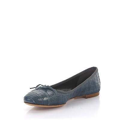 Shop Unützer Classic Ballet Flats Alligator Leather Ribbon Blue