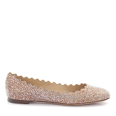 Shop Chloé Ballet Flats Goatskin Smooth Leather Beige Silver