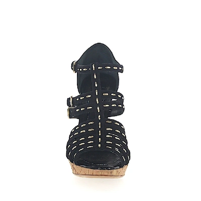 Shop Dior Platform Sandals Logo Stitching Black Gold In Schwarz