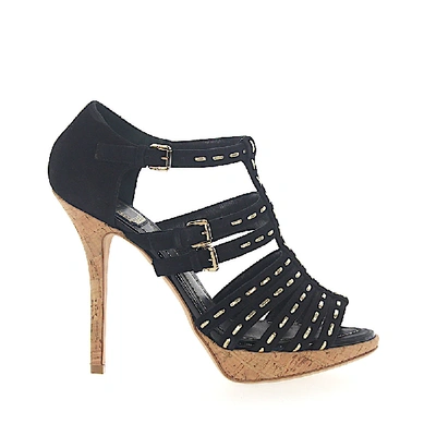 Shop Dior Platform Sandals Logo Stitching Black Gold In Schwarz