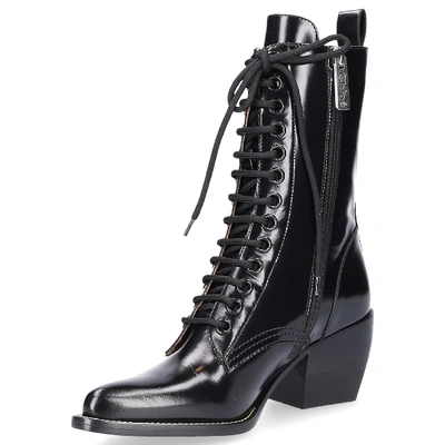 Shop Chloé Lace Up Ankle Boots Rylee Calfskin Logo Black