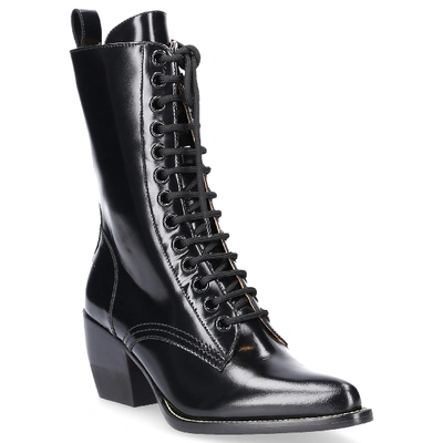 Shop Chloé Lace Up Ankle Boots Rylee Calfskin Logo Black